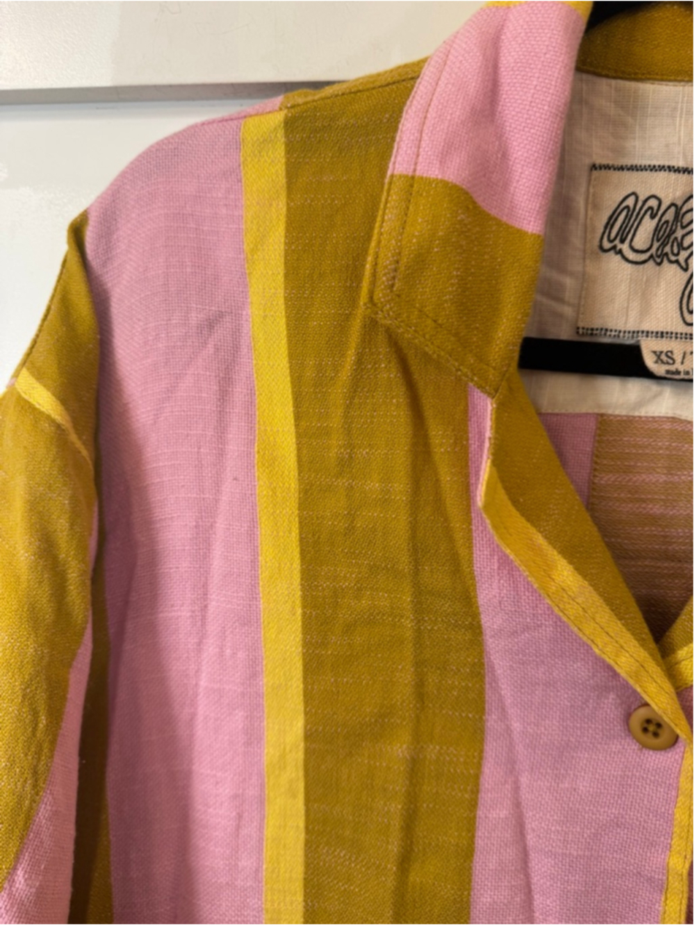 Ace & Jig Womens XS Organic Cotton Camp Shirt Pink Mustard Yellow Stripe Button - Picture 4 of 6